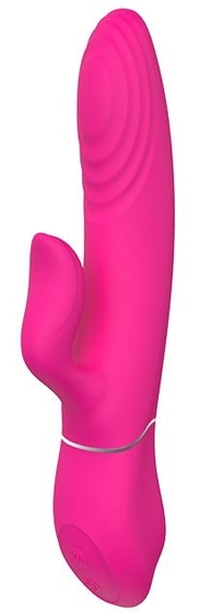 Ярко-розовый вибромассажер с клиторальным отростком Duo Thruster - 14 см. - фото, цены