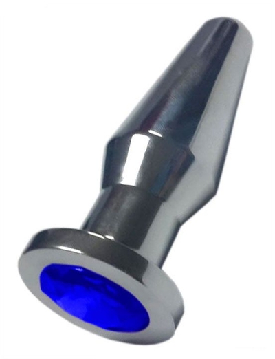 Серебристая анальная пробка с синим кристаллом - 10,3 см. - фото, цены