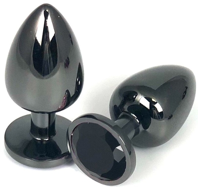 Черная металлическая анальная пробка с черным стразом - 6,5 см. - фото, цены