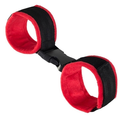 Красно-черные велюровые наручники Anonymo - фото, цены