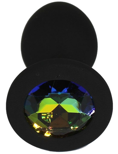 Черная анальная пробка с радужным кристаллом - 7,3 см. - фото, цены