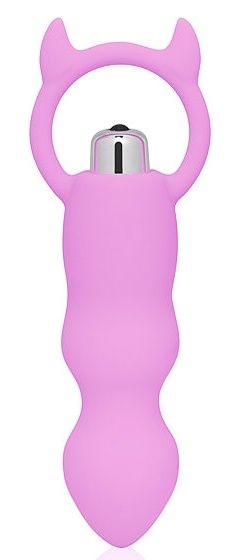 Розовый анальный вибромассажер с рожками - 12 см. - фото, цены