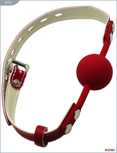 Красный силиконовый кляп с фиксацией красными кожаными ремешками - фото, цены