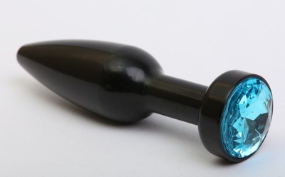 Чёрная удлинённая пробка с голубым кристаллом - 11,2 см. - фото, цены