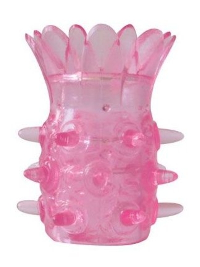 Розовая насадка на пенис с шипиками и лепестками - 6 см. - фото, цены