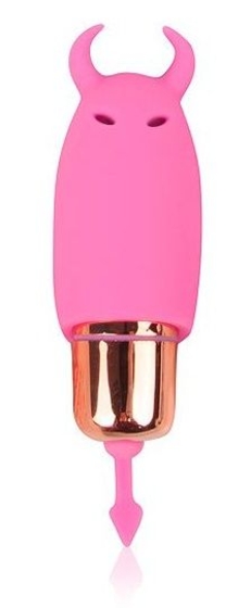 Розовый силиконовый вибромассажер с рожками - 6,4 см. - фото, цены