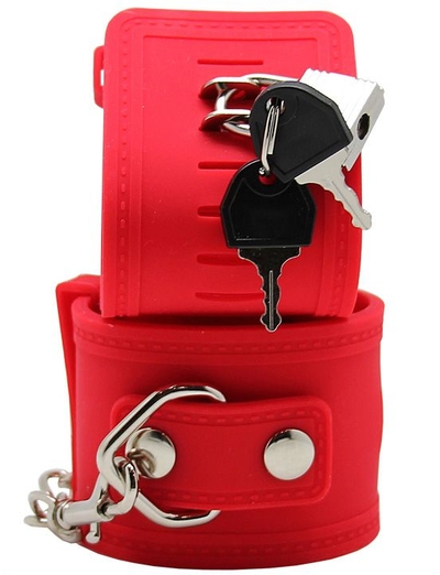 Красные силиконовые наручники с фиксацией и ключиком - фото, цены