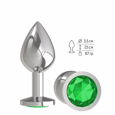 Серебристая средняя пробка с зеленым кристаллом - 8,5 см. - фото, цены