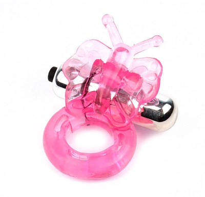 Розовое эрекционное виброкольцо Butterfly Ring - фото, цены
