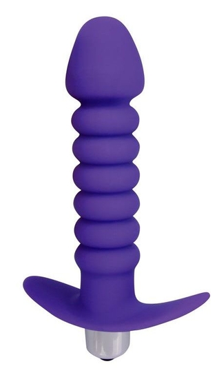 Фиолетовая анальная вибровтулка-елочка с ограничителем - 11,5 см. - фото, цены