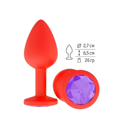 Красная анальная втулка с фиолетовым кристаллом - 7,3 см. - фото, цены