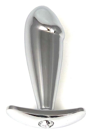 Серебристая пробка-фаллос с прозрачным кристаллом – 9,5 см. - фото, цены