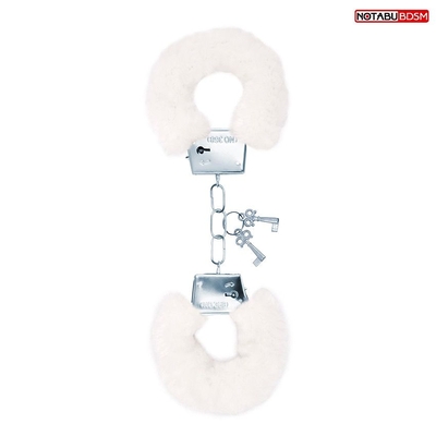 Белые меховые наручники на сцепке с ключиками - фото, цены