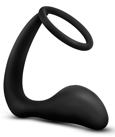 Черное эрекционное кольцо с анальным стимулятором Platinum Cock Ring Plug - фото, цены