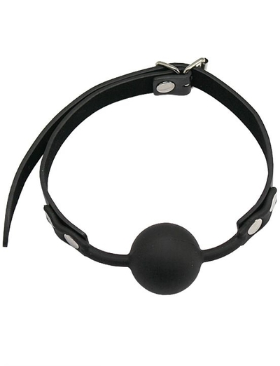 Черный силиконовый кляп-шарик с фиксацией - фото, цены