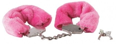 Розовые меховые наручники на сцепке с ключами - фото, цены
