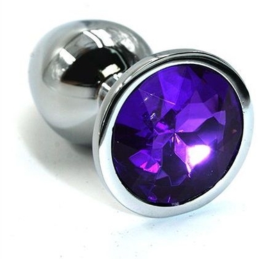 Серебристая алюминиевая анальная пробка с темно-фиолетовым кристаллом - 7 см. - фото, цены
