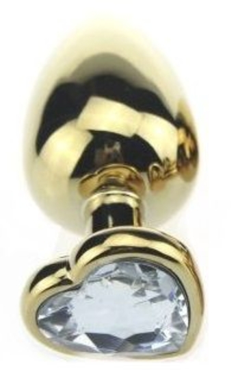 Золотистая пробка с прозрачным кристаллом-сердечком - 7,5 см. - фото, цены