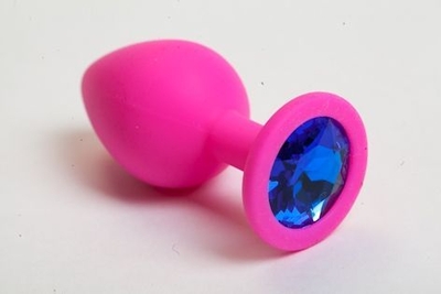 Розовая силиконовая пробка с синим кристаллом - 7 см. - фото, цены