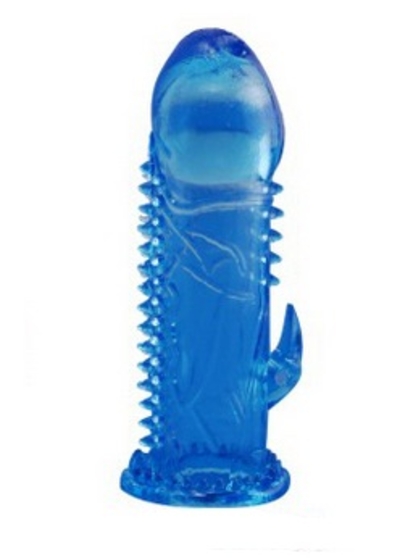 Голубая насадка с усиками и отростком для стимуляции клитора - 13,5 см. - фото, цены