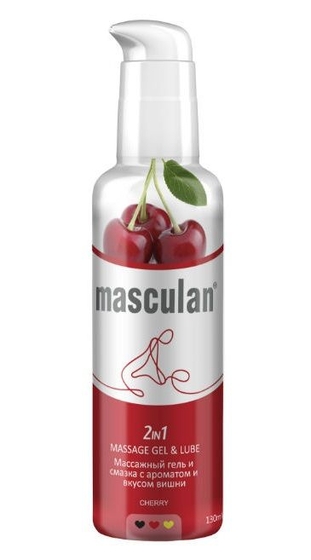 Массажная гель-смазка Masculan с ароматом вишни 2-в-1 - 130 мл. - фото, цены