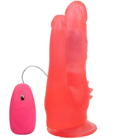 Розовый анально-вагинальный вибромассажёр с проводным пультом - 17 см. - фото, цены