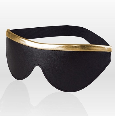 Черная кожаная маска на резинке с золотистой полосой - фото, цены
