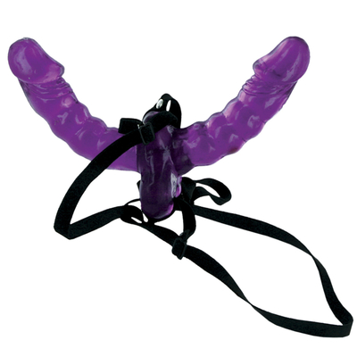 Фиолетовый страпон Double Delight Strap-on с вагинальной пробкой - 15 см. - фото, цены