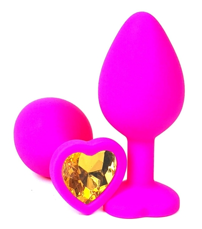 Розовая силиконовая пробка с оранжевым кристаллом-сердцем - 8 см. - фото, цены