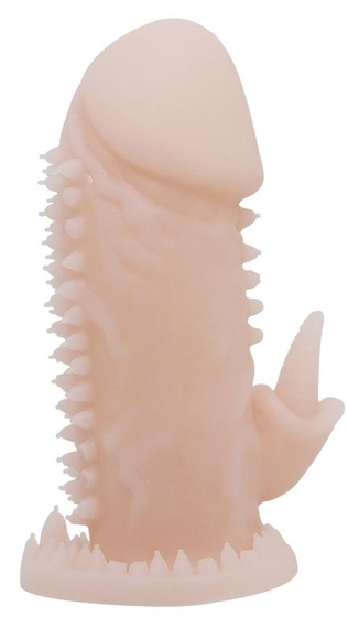 Телесная насадка на пенис со стимулятором клитора - 11,5 см. - фото, цены
