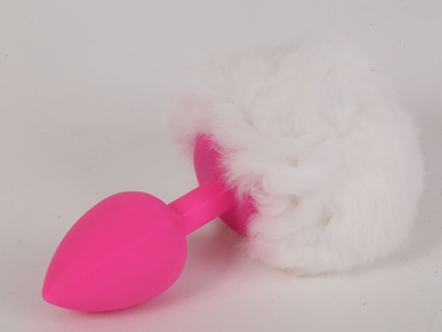 Розовая анальная пробка с белым хвостом Задорный Кролик - фото, цены
