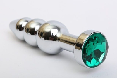 Серебристая анальная ёлочка с зеленым кристаллом - 11,2 см. - фото, цены