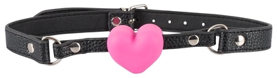 Розовый силиконовый кляп-сердце на кожаных ремешках - фото, цены