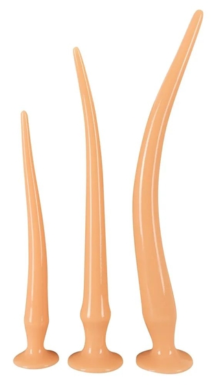 Набор из 3 телесных удлиненных анальных пробок Super Long Flexible Butt Plug Set - фото, цены