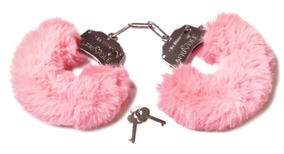 Розовые наручники с пушистым мехом и ключиками - фото, цены