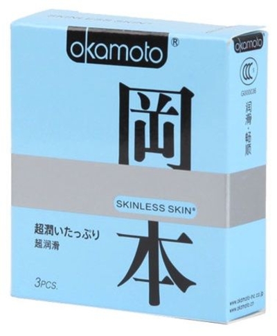 Презервативы в обильной смазке Okamoto Skinless Skin Super lubricative - 3 шт. - фото, цены