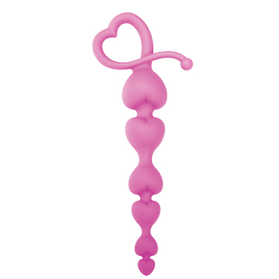 Розовая анальная цепочка с звеньями-сердечками Hearty Anal Wand Silicone - 18 см. - фото, цены