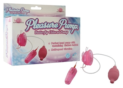 Розовая помпа с вибрацией Pleasure Pump Butterfly Clitoral - фото, цены