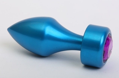 Синяя анальная пробка с фиолетовым стразом - 7,8 см. - фото, цены