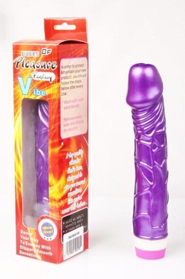 Фиолетовый вибратор Pleasure Fantasy с богатым рельефом - 22,5 см. - фото, цены