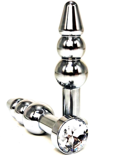 Серебристая анальная пробка-ёлочка с прозрачным кристаллом - 11 см. - фото, цены