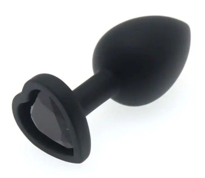 Черная силиконовая анальная пробка с основанием в виде сердечка со стразом - 7,5 см. - фото, цены