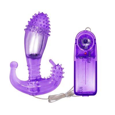 Фиолетовый вибростимулятор с шипами на головке - 14,3 см. - фото, цены