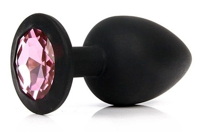 Чёрная силиконовая пробка с розовым кристаллом размера L - 9,2 см. - фото, цены