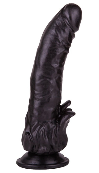 Чёрный фаллоимитатор с клиторальными лепестками - 18,5 см. - фото, цены
