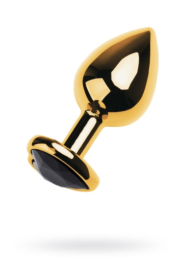 Золотистый анальный плаг с чёрным кристаллом-сердцем - 8,5 см. - фото, цены