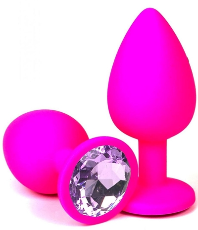 Розовая силиконовая втулка с сиреневым кристаллом - 7 см. - фото, цены
