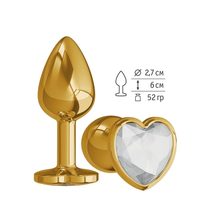 Золотистая анальная втулка с прозрачным кристаллом-сердцем - 7 см. - фото, цены