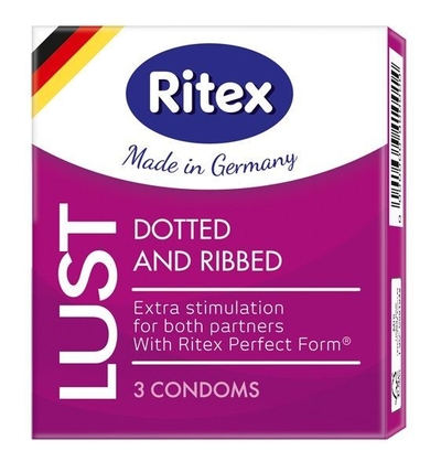 Рифленые презервативы Ritex Lust с пупырышками - 3 шт. - фото, цены