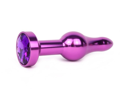 Удлиненная шарикообразная фиолетовая анальная втулка с кристаллом фиолетового цвета - 10,3 см. - фото, цены